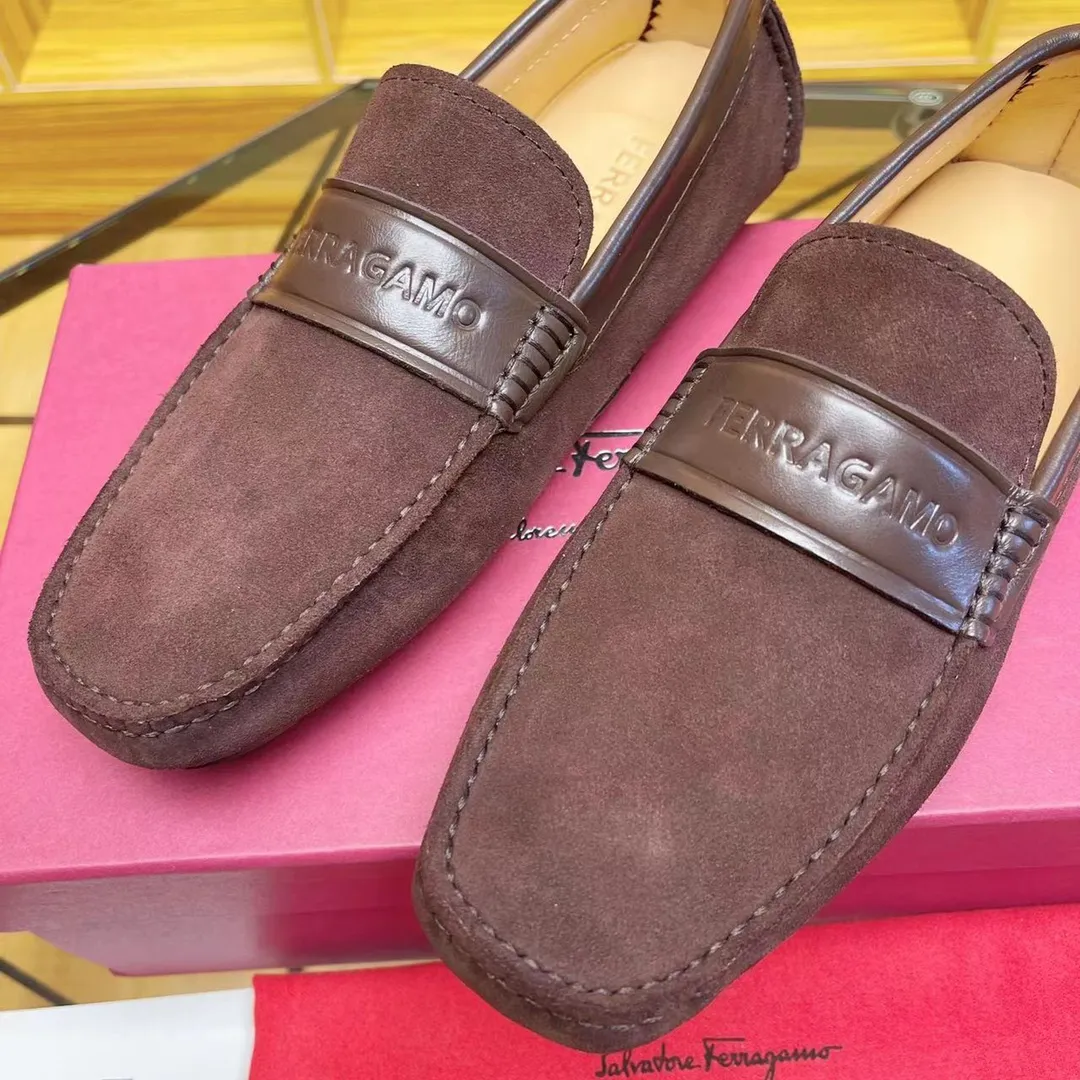Men's shoes 💰560Ferragamo High-end quality 🔥 Coffee cow suede➕Cow leather lining Size 38-45
